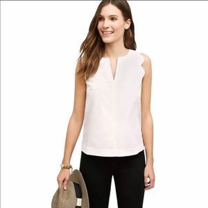 Anthropologie Maeve White Scallop Poplin Tank